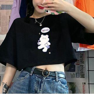 Bear Printed Cropped T-shirt