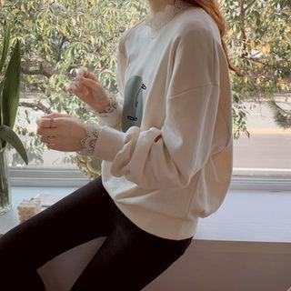 Illustration Letter-embroidered Sweatshirt