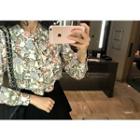 Tie-neck Ruffled Floral Blouse
