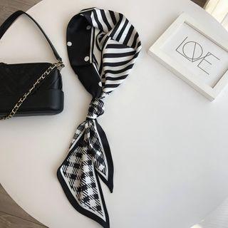 Plaid Striped Polka Dot Print Scarf Black & White - One Size