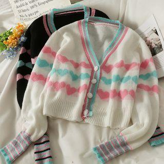 Heart-print Slim-fit Light Cardigan