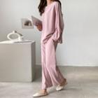 Set: Dolman-sleeve T-shirt + Ribbed Straight-leg Pants