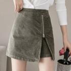 Irregular Hem Half-zip Mini Skirt