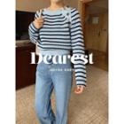 Side-placket Stripe Cropped Sweater One Size
