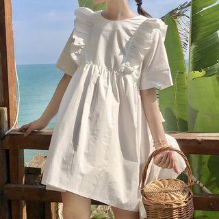 Short-sleeve Frill-trim Mini A-line Dress