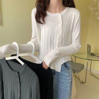 Asymmetric Button Long-sleeve Knit Top