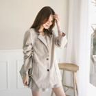 Set: Single-breasted Linen Blazer + Band-waist Shorts
