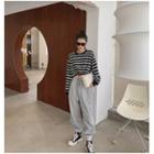 Striped Drawstring-hem Cropped Sweatshirt