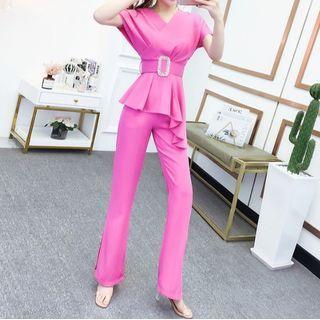 Set: Short-sleeve Top + Dress Pants