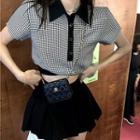 Short-sleeve Houndstooth Short Polo Shirt