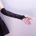 Lace Flower Long Gloves Black - One Size