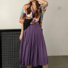Printed Short Sleeve Blouse / A-line Midi Skirt