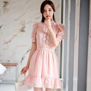 Short-sleeve Stand Collar Mini A-line Dress