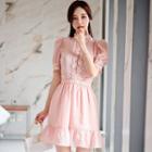 Short-sleeve Stand Collar Mini A-line Dress