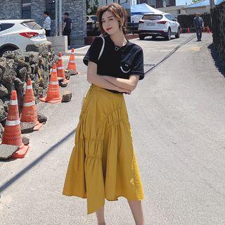 Asymmetric Crinkled A-line Midi Skirt