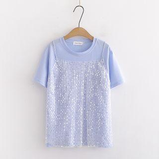 Short-sleeve Sequined Panel T-shirt