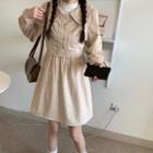 Long-sleeve Flower Print Collared A-line Dress