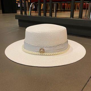 Faux Pearl Woven Bucket Hat