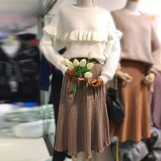 Set: Frilled Knit Pullover + Midi Skirt