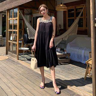 Tasseled Embroidered Midi Pinafore Dress