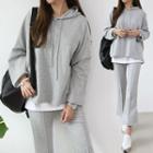 Set: Loose-fit Hooded Top + Band-waist Seam-detail Pants
