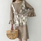 Set : Lace Sleeveless Top + 3/4-sleeve Dress