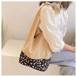 Floral Print Panel Canvas Shopper Bag