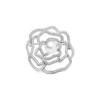 Simple And Elegant Hollow Flower Imitation Pearl Brooch With Cubic Zirconia Silver - One Size