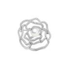 Simple And Elegant Hollow Flower Imitation Pearl Brooch With Cubic Zirconia Silver - One Size