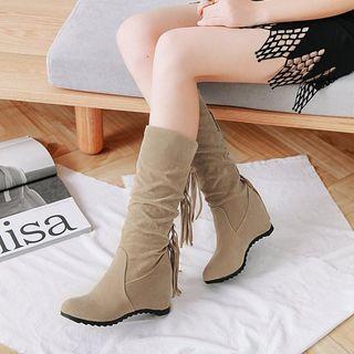 Faux Suede Fringed Knee-high Boots