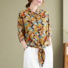 3/4-sleeve Print Linen Shirt