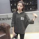 Dolman-sleeve Hooded Striped Top