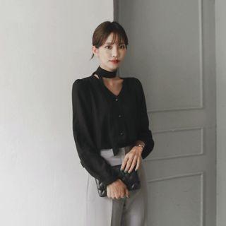 V-neck Chiffon Blouse Wish Scarf