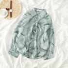 Long-sleeve Print Loose-fit Shirt Dark Green - One Size