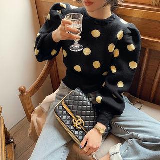 Balloon-sleeve Polka Dot Sweater