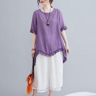 Short-sleeve Ruffle Trim High-low T-shirt