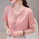 Short-sleeve Lace Trim Dotted Blouse
