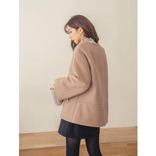 Plus Size Slit-sleeve Zipped Wool Jacket