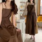 Spaghetti Strap Plain Midi Dress Brown - One Size