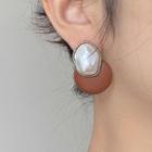 Faux Pearl Faux Leather Earring 1 Pair - A3482 - Dark Brown - One Size