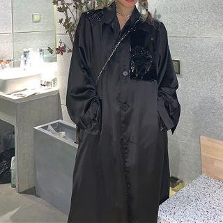Long-sleeve Irregular Midi A-line Shirtdress