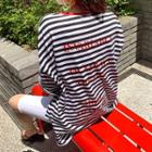 Slit Letter-printed Oversized Stripe T-shirt