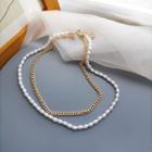 Faux Pearl Layered Alloy Choker White & Gold - One Size