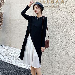 Set: Long-sleeve Top + Sleeveless Midi Pleated Dress