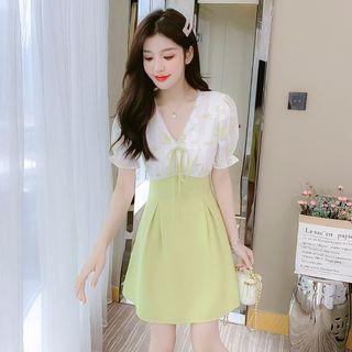 V-neck Panel Mini A-line Dress