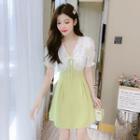 V-neck Panel Mini A-line Dress