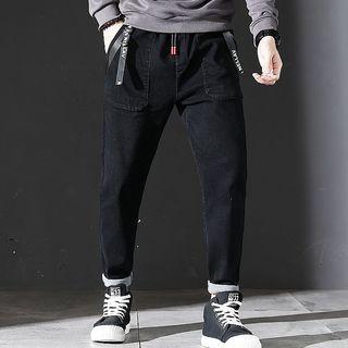 Lettering Strap Straight Cut Jeans