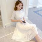 Crochet Panel Lace Short-sleeve A-line Dress