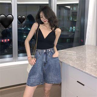 Knit Camisole / Wide Leg Denim Shorts