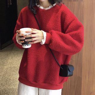 Mock Two-piece Frill Trim Fleece Sweatshirt